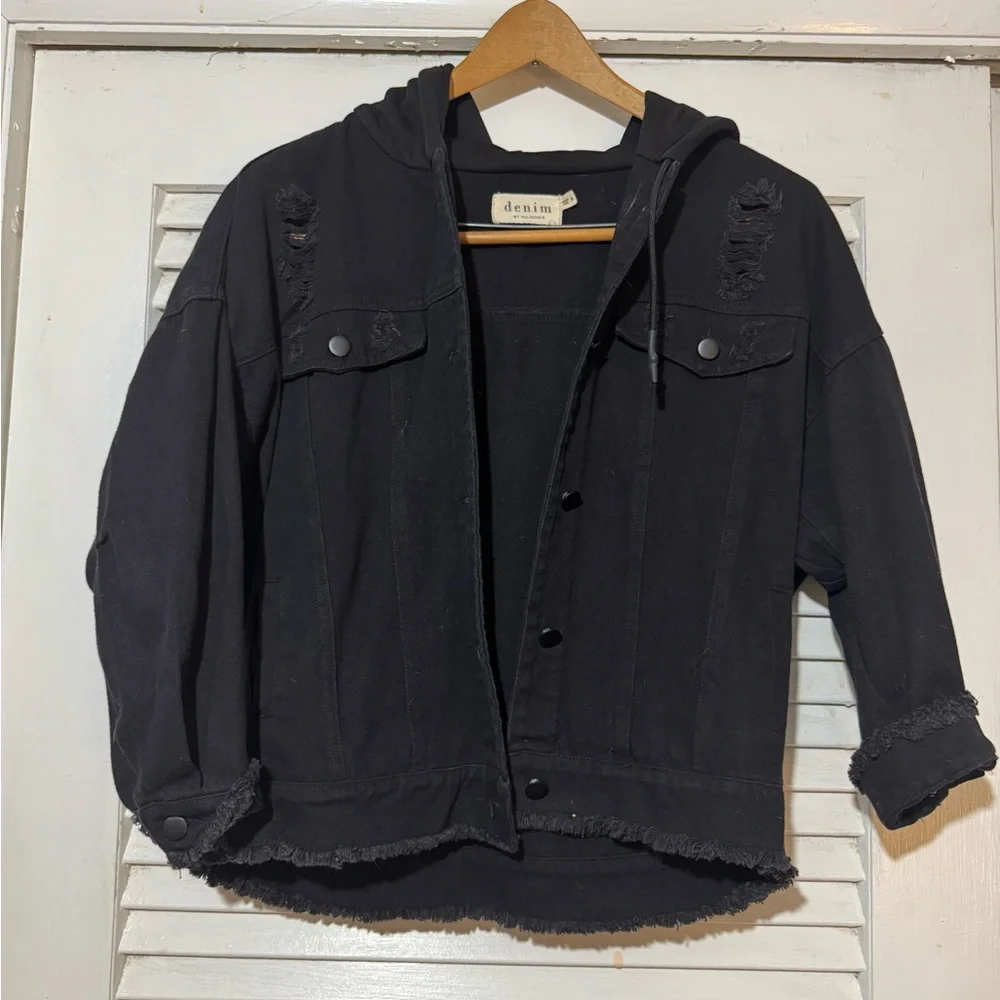 Black Distressed Denim Jacket - Picture 1 of 7